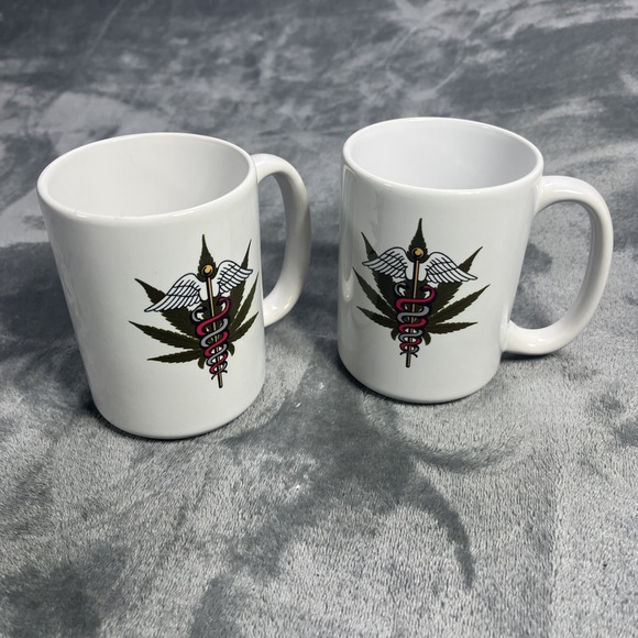 Orca Coatings Other - Marijuana Coffee Mugs Medical Marijuana Symbol Caduceus Medical Sign 2 Pack NEW